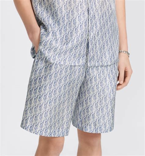 Dior Oblique Bermuda Shorts Blue Striped Silk Twill 